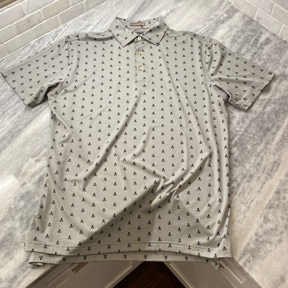 Peter Millar Gray Polo Shirt with Black Pattern